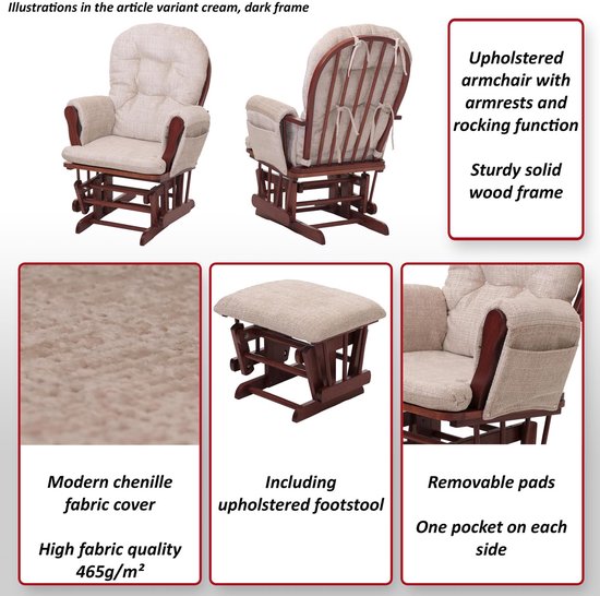Relaxfauteuil MCW-C76, schommelstoel met hocker stof chenille (465g/m²) Oeko-Tex ~ donkergrijs, frame wit