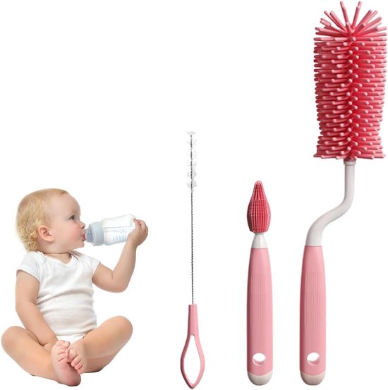 Set van 3 Siliconen Borstels: Flessenborstel, 3-in-1 Reiniging voor Babyflessen, Fopspenen en Rietjes — afbeelding 4
