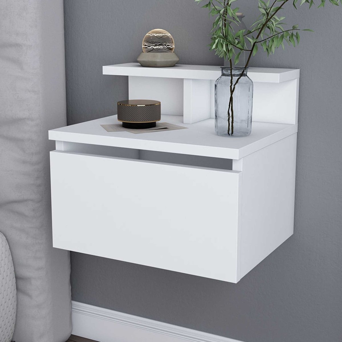 Skye Decor , Nachtkastje, Alice - White, Gemelamineerde spaanplaat, Wit, 39,8 x 31,9 x 35 cm