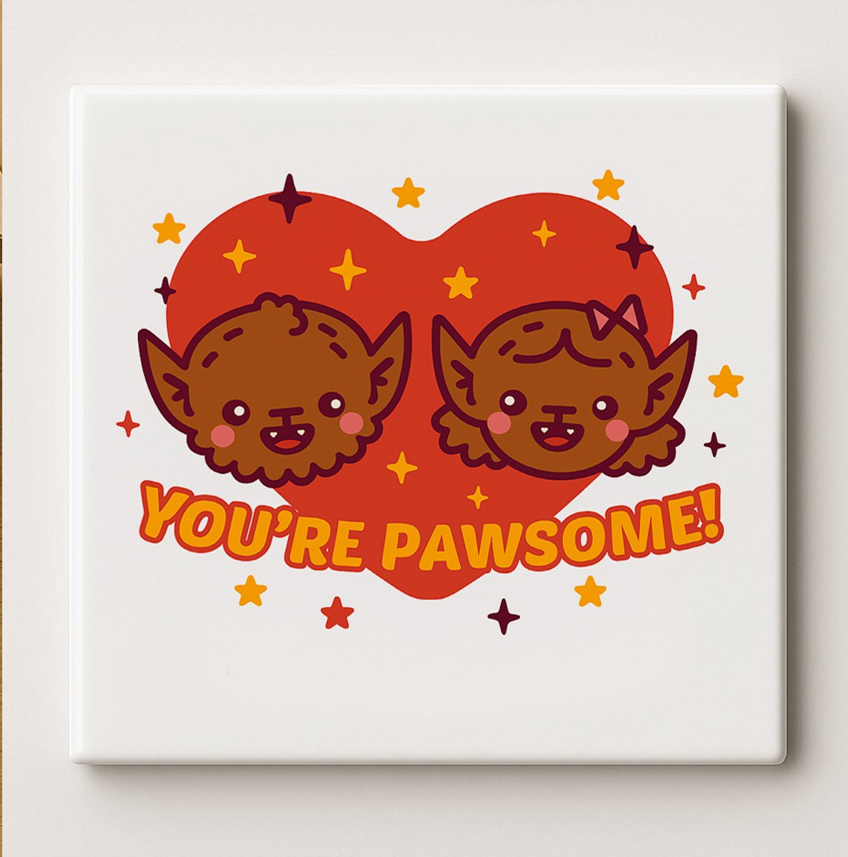 Nevolis Schattige Hond Tegel “You’re Pawsome!” – 15x15 cm Keramische Muurtegel – Leuk Cadeau voor Dierliefhebbers, Perfect voor Woon- of Kantoordecoratie Multi Color