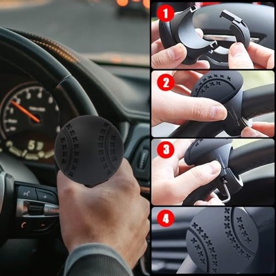 Dokeno Stuurwielknop voor auto, universele zwarte siliconen gel + nylon, 7 cm, compatibel met auto, vrachtwagen, SUV — afbeelding 5