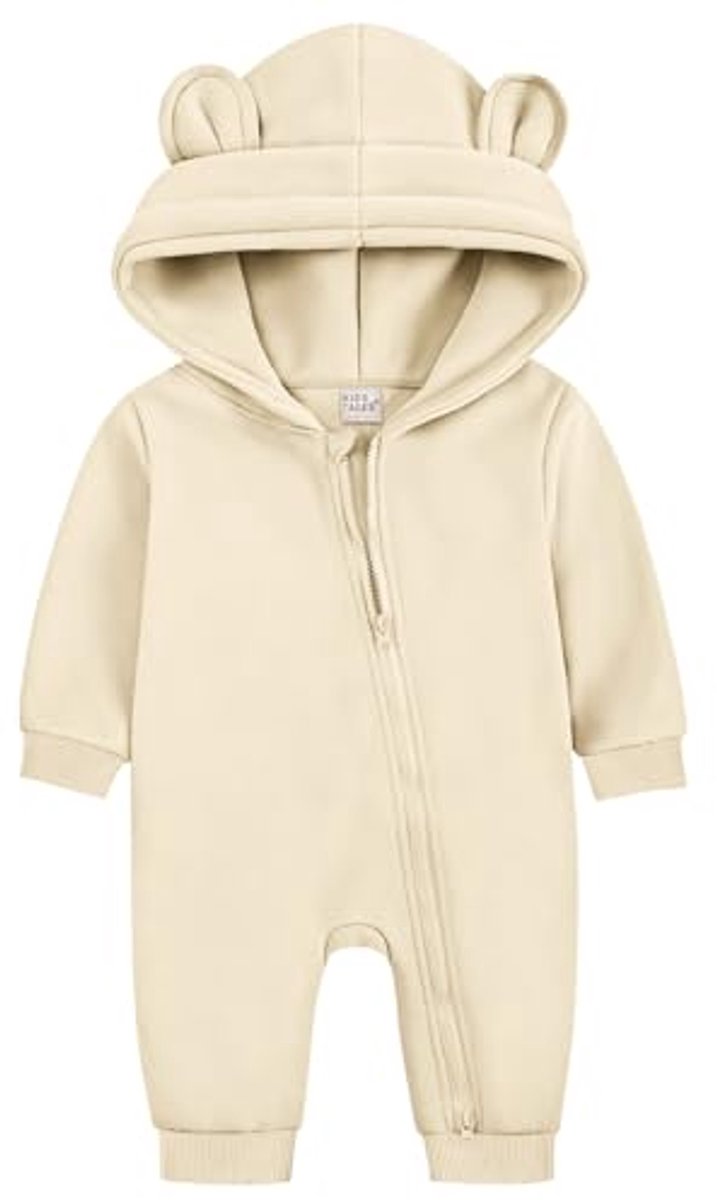 Image of ABOHU Baby Romper met Voetjes, Beer Oor Capuchon Overall voor Pasgeboren Jongens Meisjes, Lange Mouwen Bodysuit