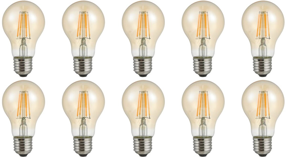 SPL E27 LED Lamp 4W met Dag en Nacht Sensor - Goud - Warm Wit - LED Filament - Amber - Vervangt 45W - 10 Stuks