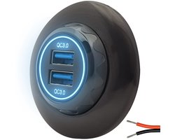 ProRide 12V USB Autolader 2 Poorten Opbouw Rond - USB A Stopcontact Auto, Boot en Camper - QC3.0 Snellader - Complete set - Blauw