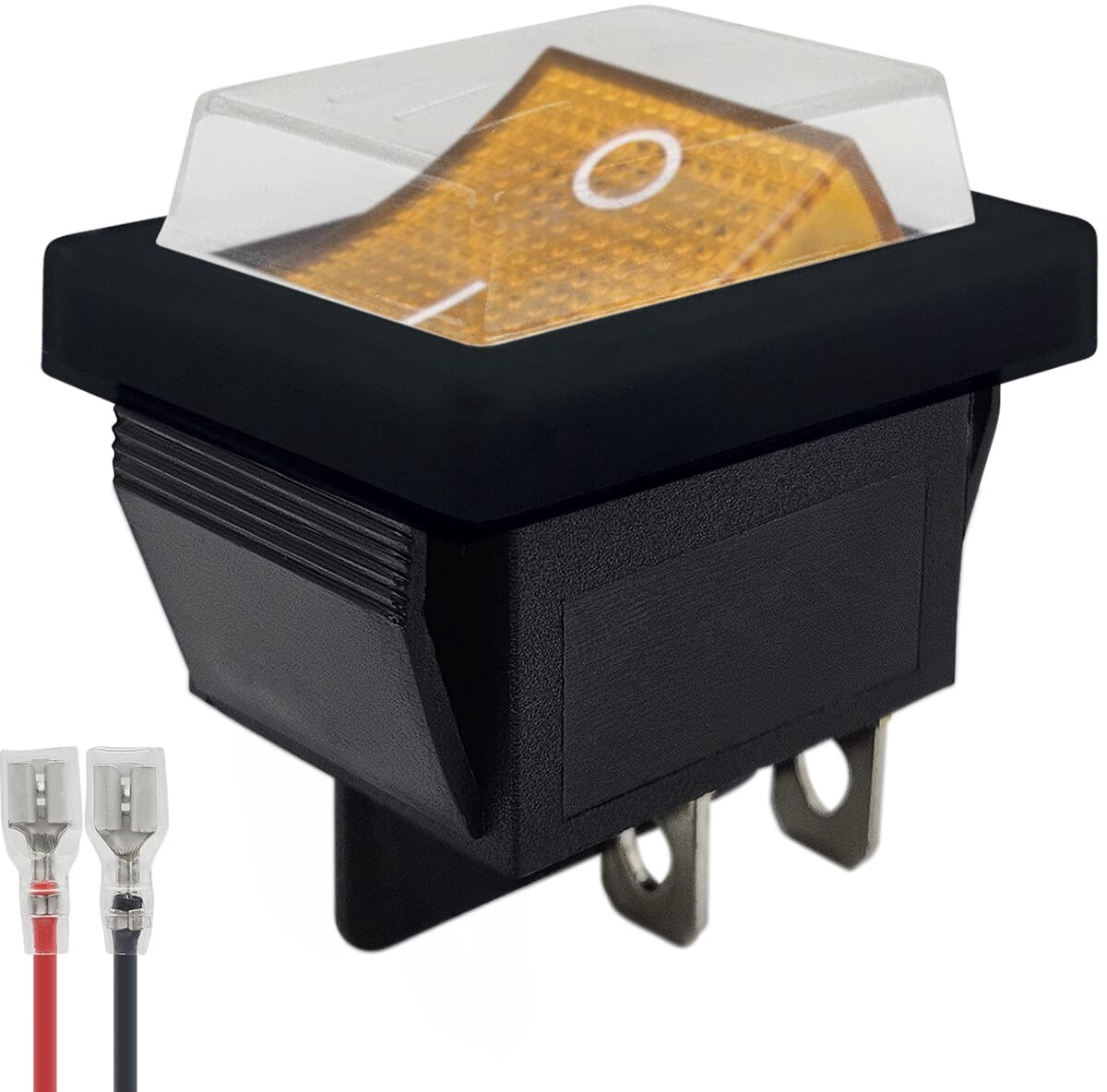 ProRide Wipschakelaar ON-OFF KCD4-202 - met Zwart kapje en Aansluitkabel - 2 Polig - 250V/16A - 30x22mm - Oranje zonder lampje