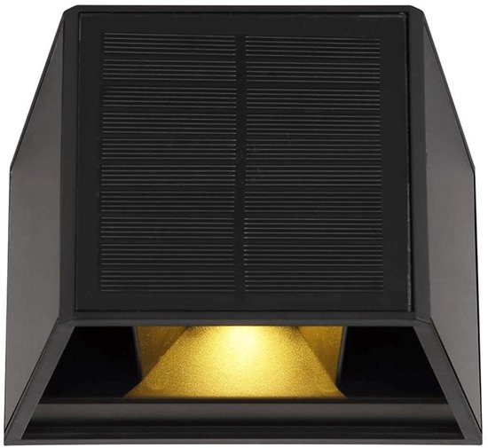 Merkloos Zwart LED wandlamp met zonnepaneel - kubusvorm - 1 stuk - 3000K lichtkleur met bewegingssensor