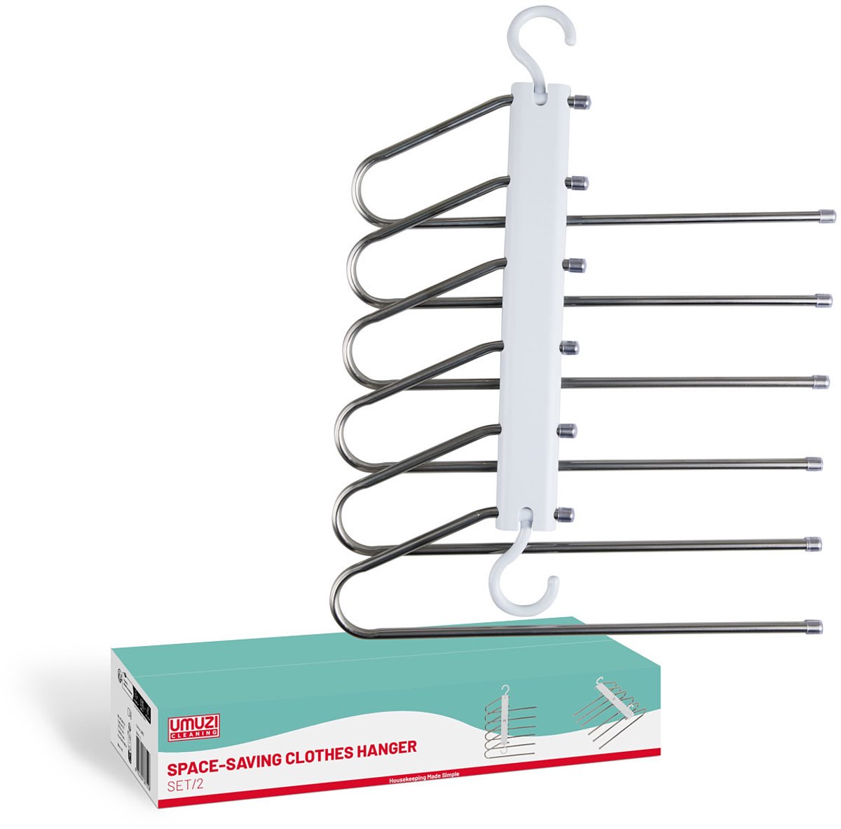 Umuzi Cleaning Ruimtebesparende kledinghanger Set/2 - 38 x 3 x 34 cm - Wit/Zilver