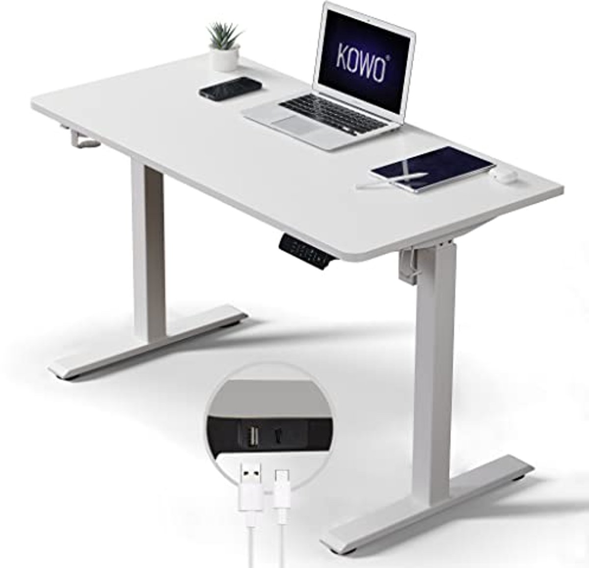 In hoogte verstelbaar zit-sta bureau met USB-hub en laadstation - 120 x 60 cm