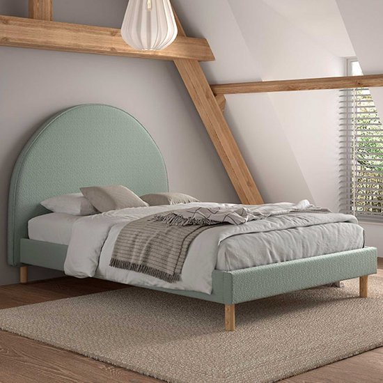 Lit rembourré Maeva 140x200cm - tissu bouclé vert - Vipack - Lits doubles rembourrés - Vert - Textile - Lits doubles rembourrés