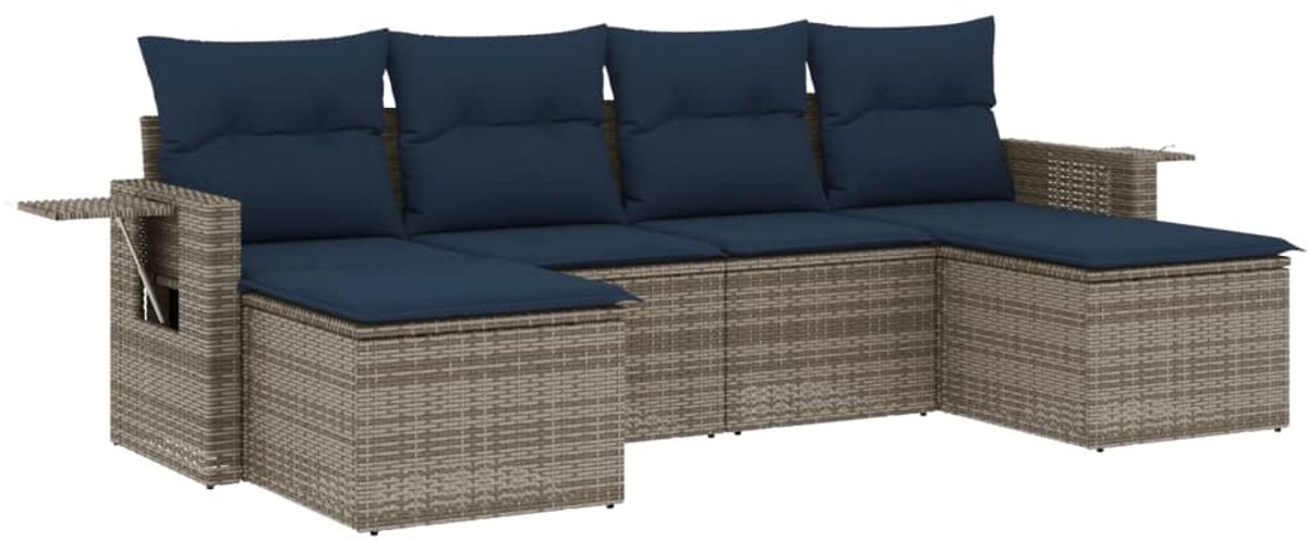 vidaXL - 6-delige - tuinbankset - met - kussens, - grijs - polyrotan