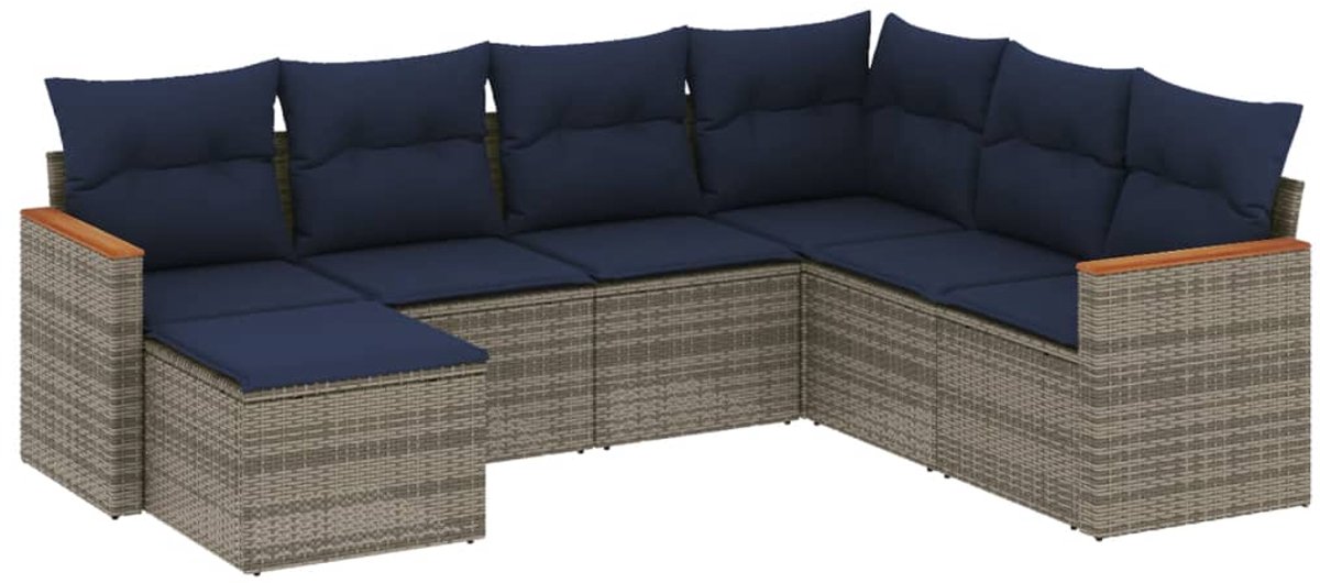 vidaXL - 7-delige - tuinbankset - met - kussens, - grijs - polyrotan
