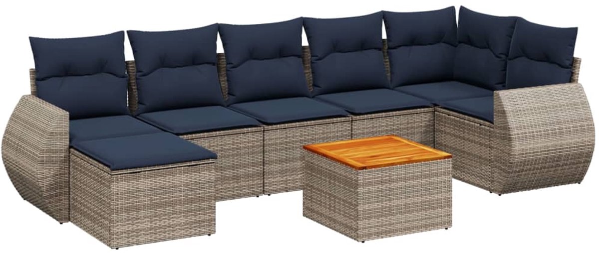 vidaXL - 8-delige - tuinbankset - met - kussens, - grijs - polyrotan