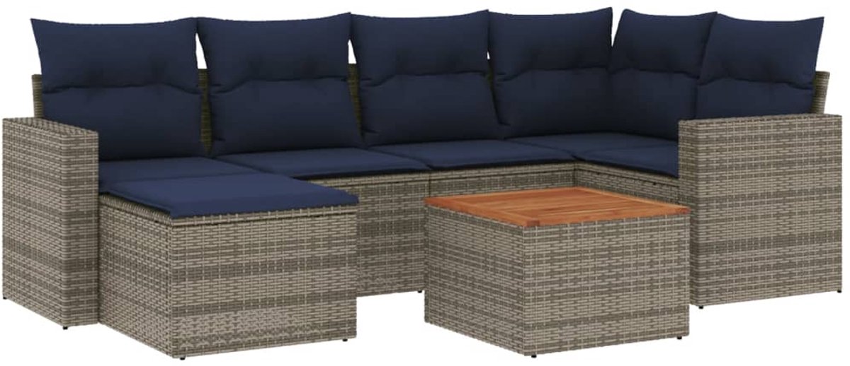 vidaXL - 7-delige - tuinbankset - met - kussens, - grijs - polyrotan