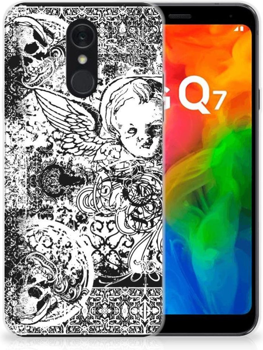 Silicone Back Case LG Q7 Skulls Angel