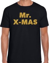 Foute Kerst t-shirt -  Mr. X-mas - Gouden glitter letters / zwart voor heren - kerstkleding / Christmas outfit L (52)