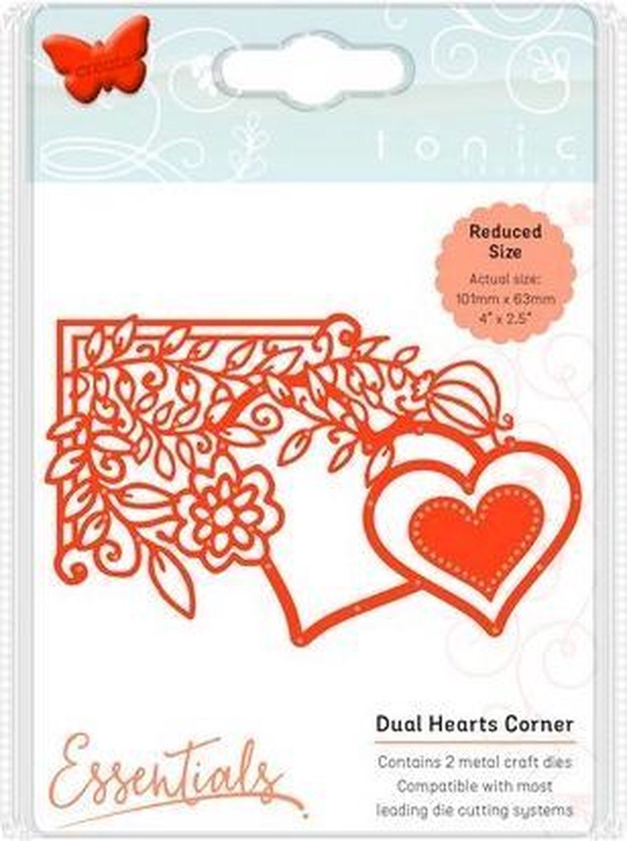 Tonic Studios Die fanciful floral - duel hearts 1538E - snijmal bloemen hoekje met hart harten