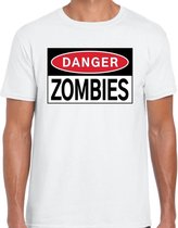 Danger Zombies t-shirt wit voor heren 2XL