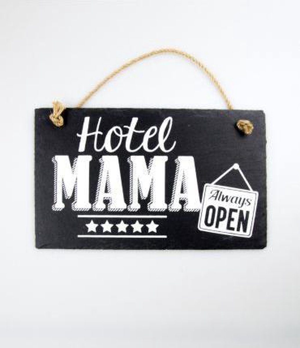 Stoneslogan - Spreuktegel - Hotel Mama, always open - In cadeauverpakking met gekleurd lint