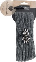Gebreide winter hoofdband grijs met bloem voor dames - Winter haarband