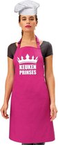 Keuken prinses keukenschort/ barbecueschort roze dames met koksmuts wit - kokskleding / kookoutfit