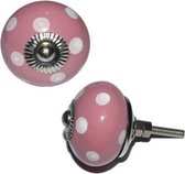 Vaessen Creative Deurknop - keramiek -  roze met witte stippen