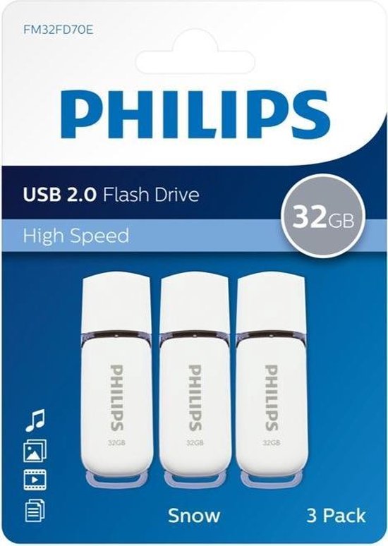 3-Pack Philips USB Stick 32 GB - USB 2.0 Type-A 3.2 Gen 1 (3.1 Gen 1), Shadow Grey/ Wit