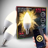 B.K.Licht - Slimme Lichtbron - set van 2 - smart lamp - met E14 - 5.5W LED - WiFi - App - 2.700K warm wit licht - 470 Lm - voice control - lampjes  - LED lamp