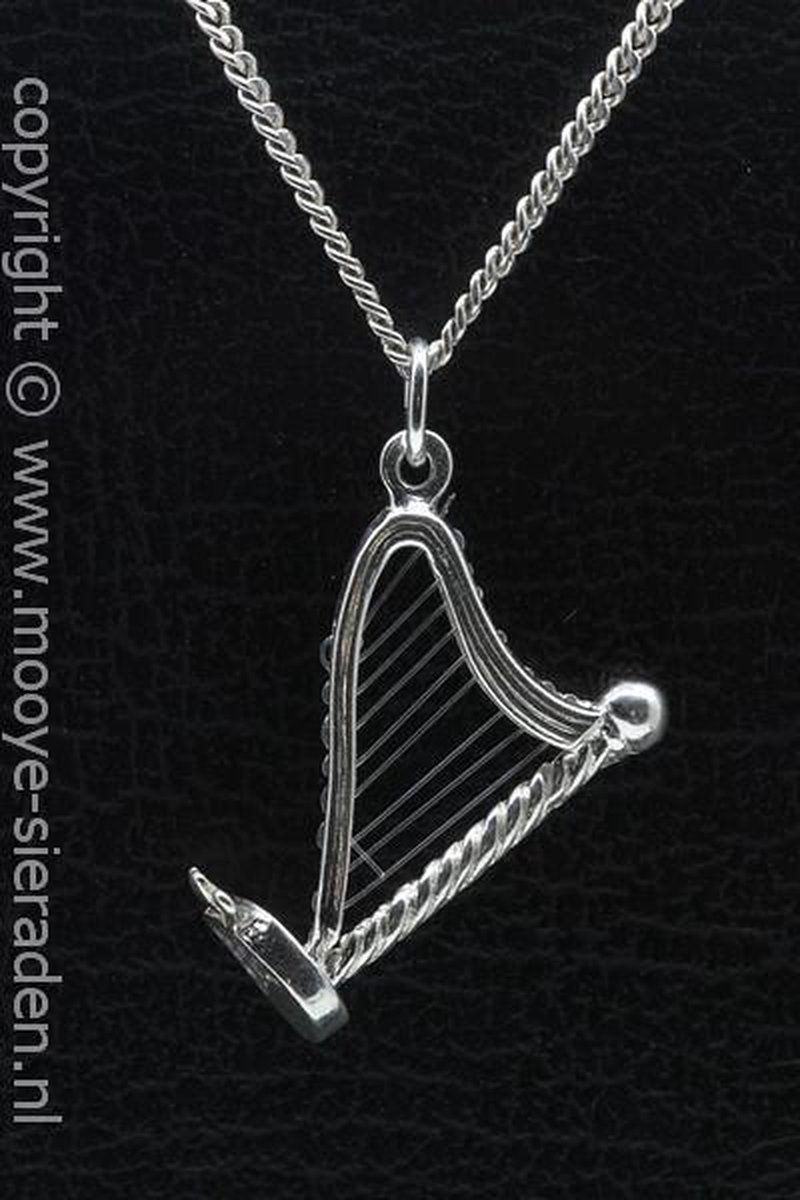 Zilveren Harp met pedalen ketting hanger