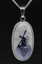 Zilveren Molen Delftsblauw ovaal 36mm ketting hanger