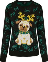 Dames Kersttrui Dames Pug Christmas Sweater zwart
