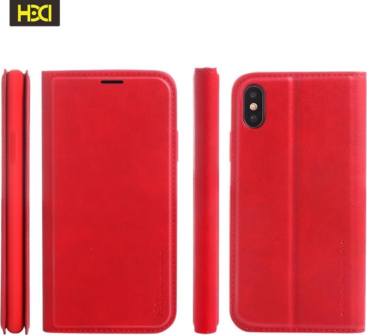 HDD Luxe business boekhoesje rood geschikt voor Apple iPhone Xs + Glasfolie