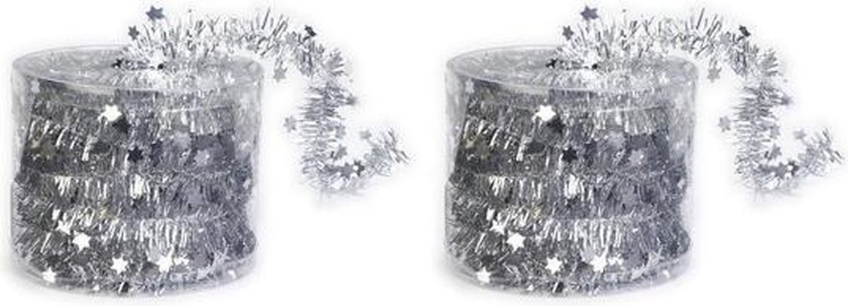 2x Dunne kerstslingers zilver 3,5 x 700 cm - Guirlandes folie lametta - Zilveren kerstboom versieringen