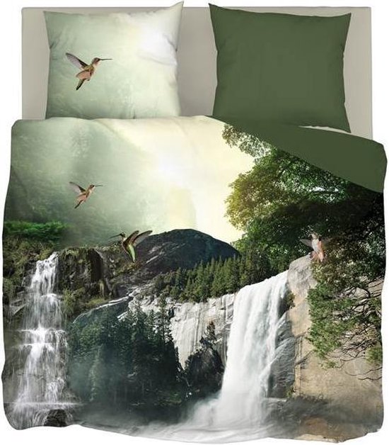 Snoozing Waterfalls - Dekbedovertrek - Tweepersoons - 200x200/220 cm + 2 kussenslopen 60x70 cm - Groen