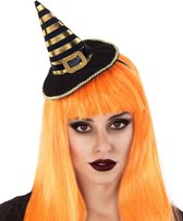 ATOSA - Zwart en goudkleurig gestreepte heksenhoed haarband voor volwassenen - Accessoires > Haar & hoofdbanden