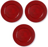 3x Ronde rode kaarsenplateaus/kaarsenborden met gevlochten patroon 33 cm - onderborden / kaarsenborden / onderzet borden voor kaarsen