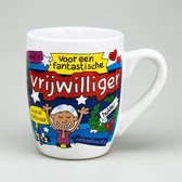 Mok - Cartoon Mok - Voor een fantastische vrijwilliger - Gevuld met een toffeemix - In cadeauverpakking met gekleurd krullint