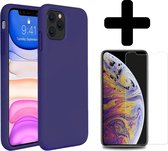 Hoes voor iPhone 11 Pro Max Hoesje Siliconen Case Cover Donker Blauw Met Screenprotector Gehard Glas