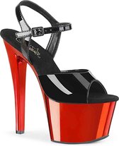Pleaser Sandaal met enkelband, Paaldans schoenen -38 Shoes- SKY-309 Paaldans schoenen Zwart/Rood
