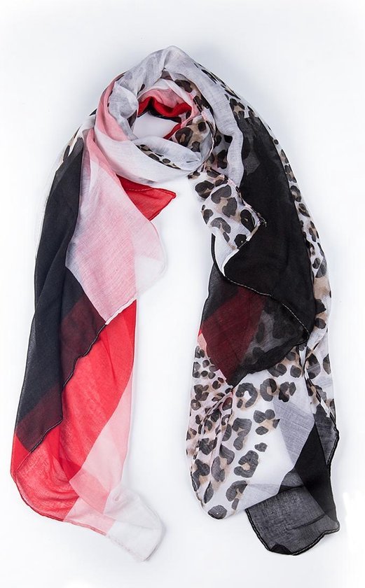 Dielay - Sjaal met Dierenprint - 180x90 cm - Zwart, Wit, Rood en Roze |  bol.com