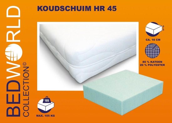 Matras koudschuim HR45 - 160x200 - 16 cm matrasdikte Medium ligcomfort - Merkloos