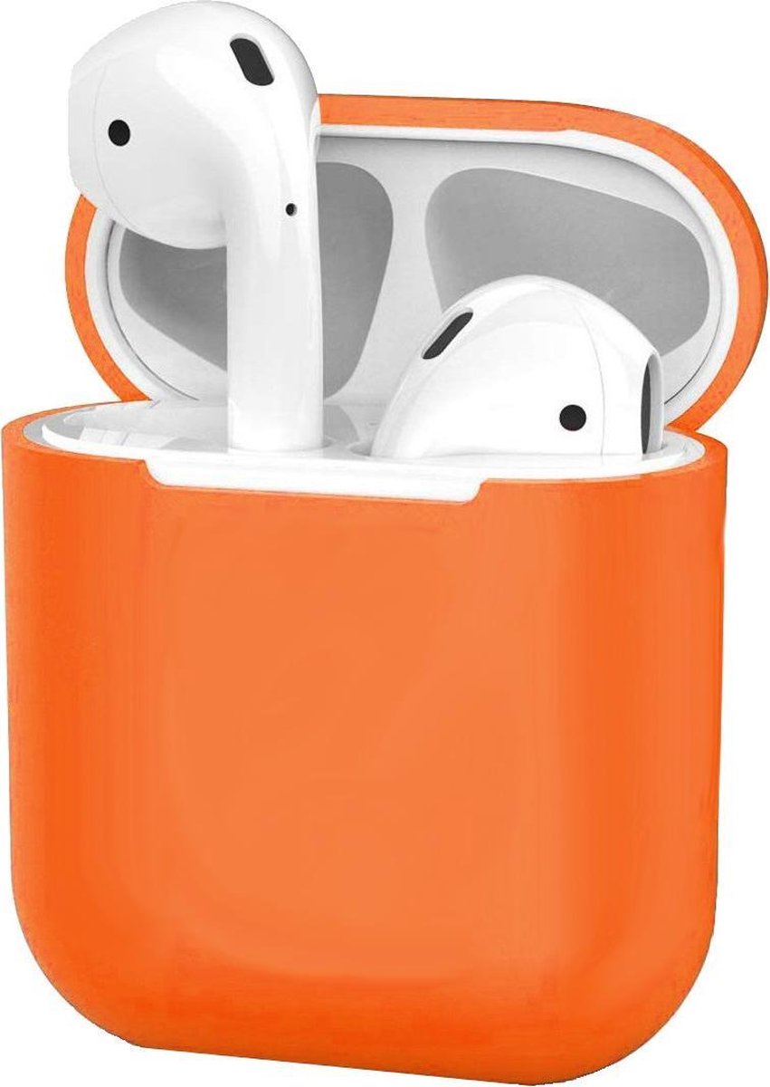 Case Geschikt voor AirPods Hoesje Hoes Siliconen Met Clip Cover Dun - Hoesje Geschikt voor Apple Airpods 1/2 Siliconen Met Clip - Donker oranje