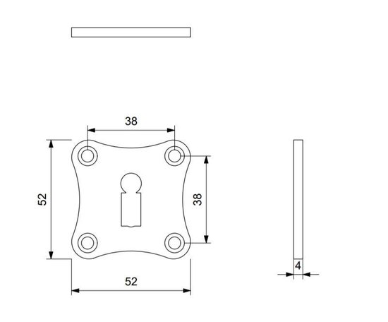 GPF6901.09 rosace clé noire en fer forgé carré plat 52x52x4mm