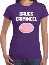 Drugs crimineel  t-shirt paars voor dames - drugs crimineel XTC carnaval / feest shirt kleding XXL