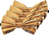4x Holografisch gouden verkleed vlinderstrikjes 13 cm voor dames/heren - Holografisch goud thema verkleedaccessoires/feestartikelen - Vlinderstrikken/vlinderdassen met elastieken sluiting