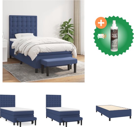 vidaXL Boxspring met matras stof blauw 100x200 cm - Bed - Inclusief Reiniger