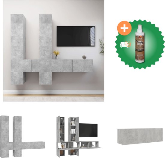 vidaXL Tv-wandmeubel bewerkt hout betongrijs - Kast - Inclusief Houtreiniger en verfrisser