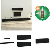 vidaXL 6-delige Tv-meubelset bewerkt hout zwart - Kast - Inclusief Houtreiniger en verfrisser