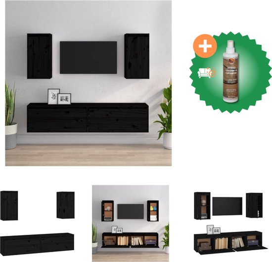 vidaXL Tv-meubelen 4 st massief grenenhout zwart - Kast - Inclusief Houtreiniger en verfrisser