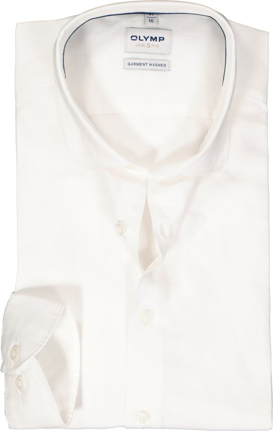 OLYMP Level 5 body fit overhemd - structuur - wit - Strijkvriendelijk - Boordmaat: 42