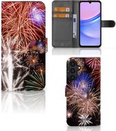 Portemonnee Hoesje Geschikt voor Samsung Galaxy A15 Smartphone Hoesje Kerstcadeau Vuurwerk